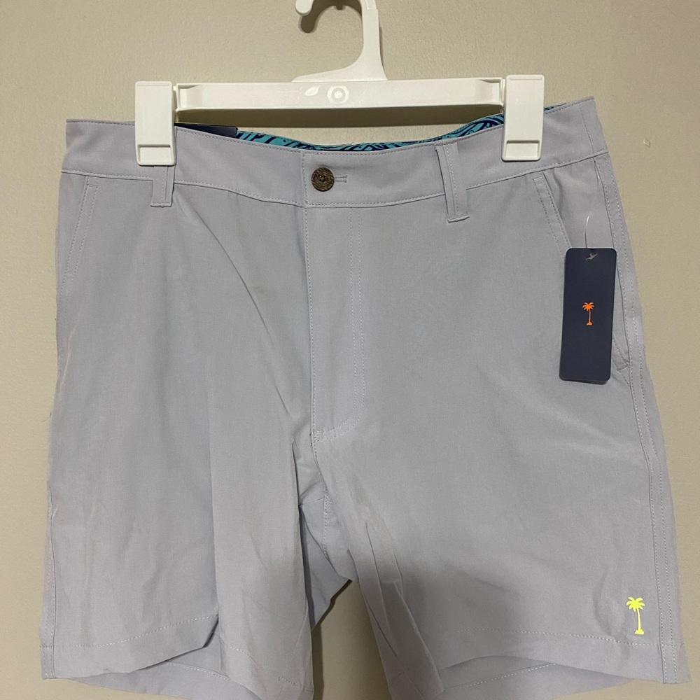 Margaritaville Gray Flat Front Shorts with Palm Detail
